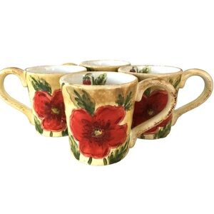 4 Maxcera Poppies Coffee Tea Mugs XL  4 1/2" High Set of 4